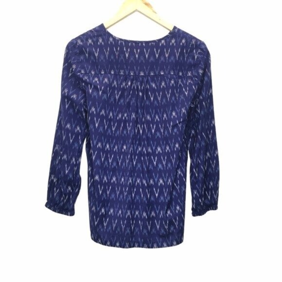 J Crew V Neck Blouse Top Blue Ikat Women Small - Picture 3 of 10